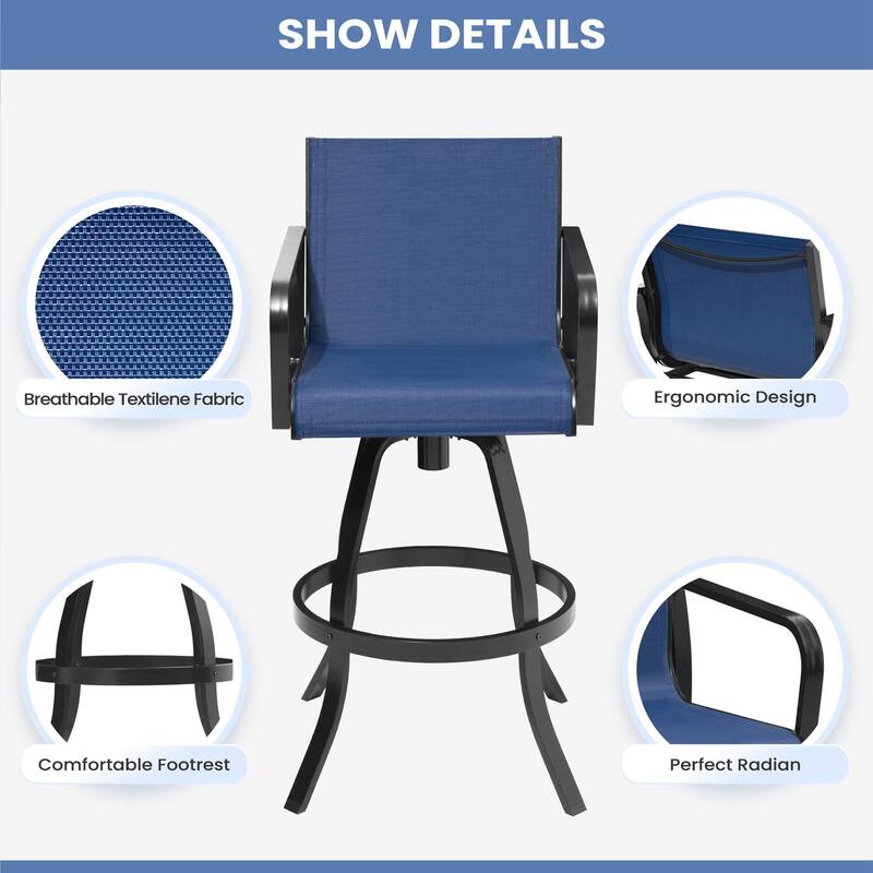 Outdoor Indoor Aluminum Swivel Patio Bar Stools Dining Chairs with Sunbrella Fabric