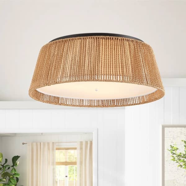20" 3-Light Hand-woven Natural Rope Flush Mount Bohemian Ceiling Light ...
