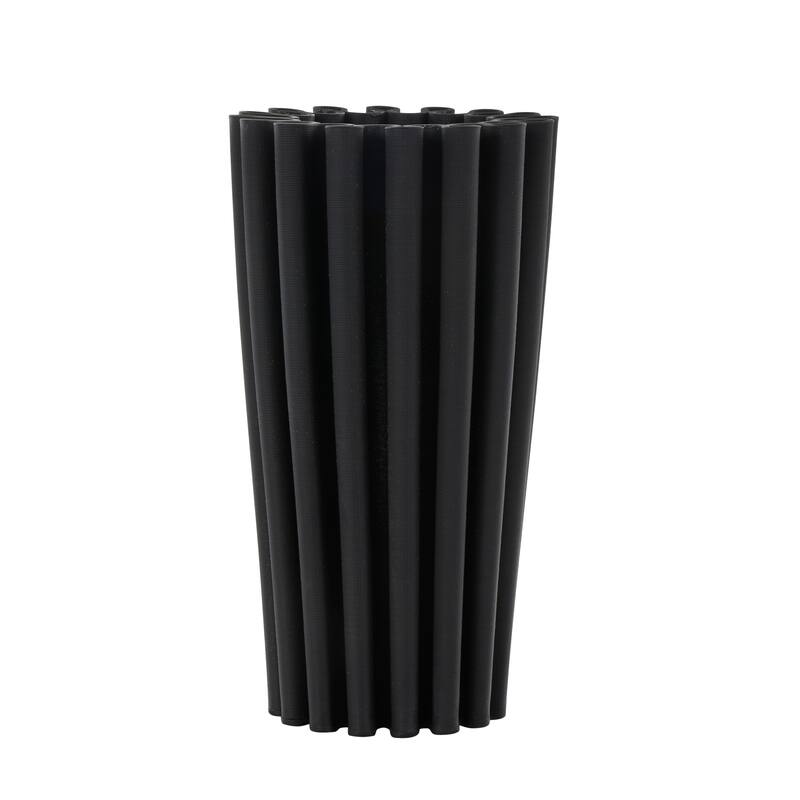 Black Ceramic Dimensional Ribbed Abstract Vase with Cylindrical Ridges