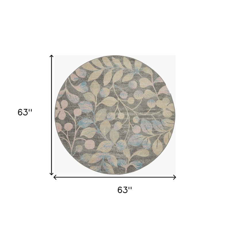 HomeRootsBotanical Leaves Cottage Round Area Rug - 63' X '63' X '0.5