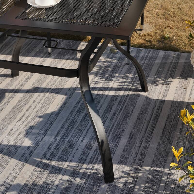 BUPPLEE 5-Piece Outdoor Dining Table Set For 4,Round Table With Umbrella Hole & 4pcs Textilene Chairs - Patio Outdoor Furniture For Porch,Backyard, Garden, Poolside And Deck-Blue