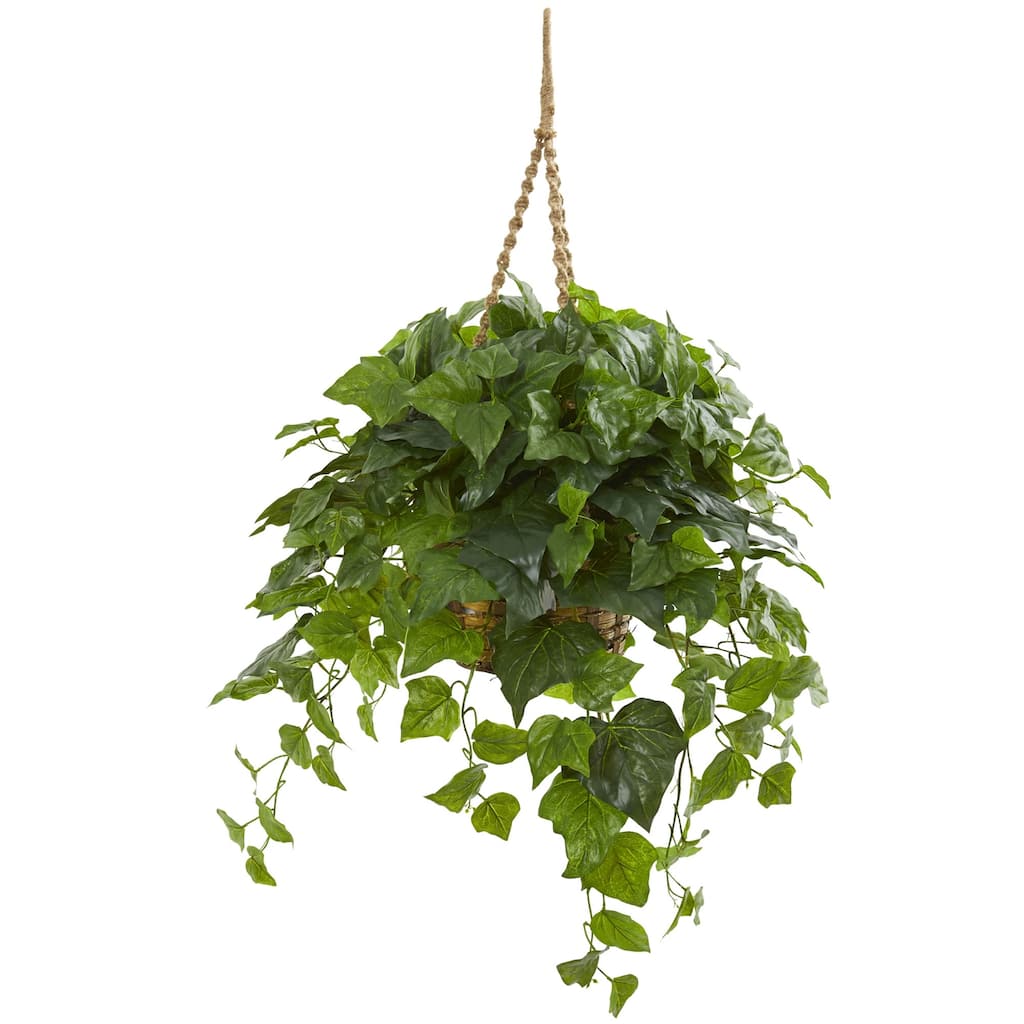 Artificial Hanging Plant Basket - 38In. Real Touch London Mediterranean Decor - Green