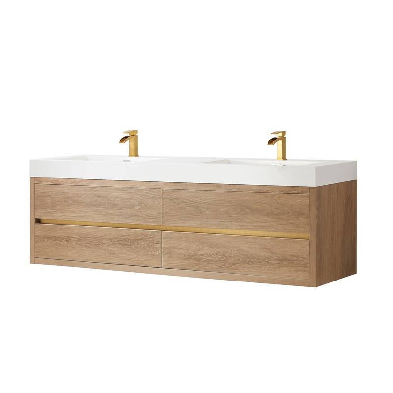 Palencia Double Floating Vanity with Composite Sink Top without Mirror - 72in. - North American Oak