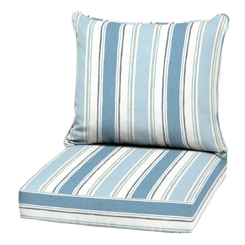 ARDEN Outdoor Deep Seat Cushion Set, 22 in x 24 in - French Blue Linen Stripe