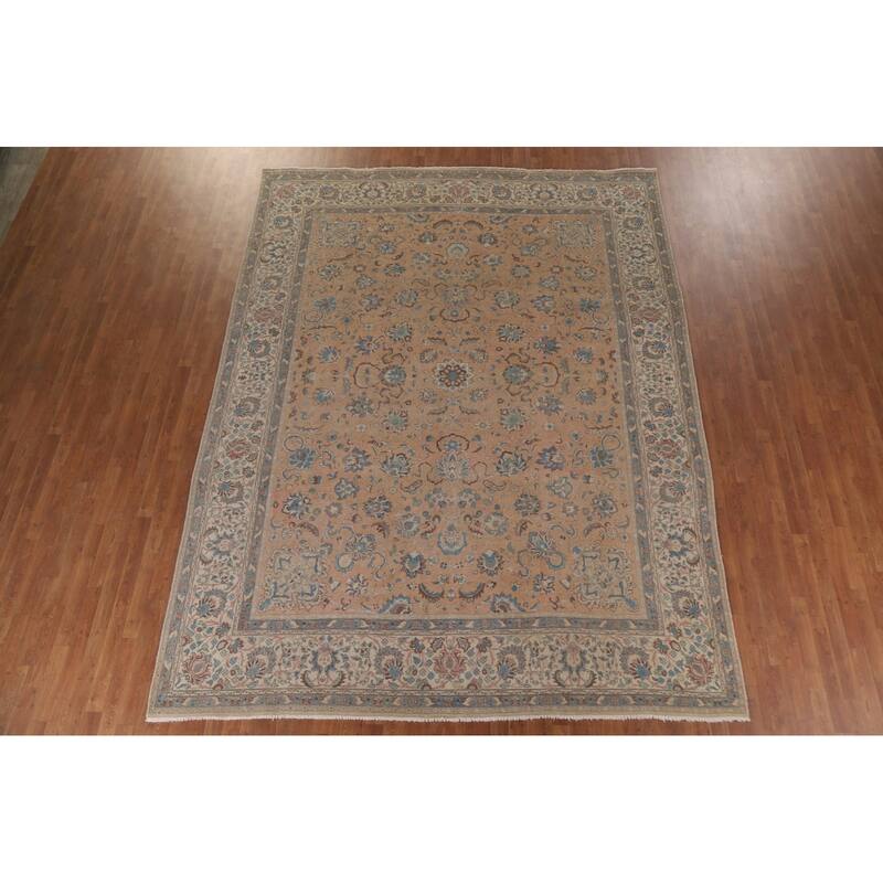 Hand Knotted Oriental 100% Wool Carpet Traditional All-Over Coral Tabriz Area Rug - 12' 6'' X 9' 7''