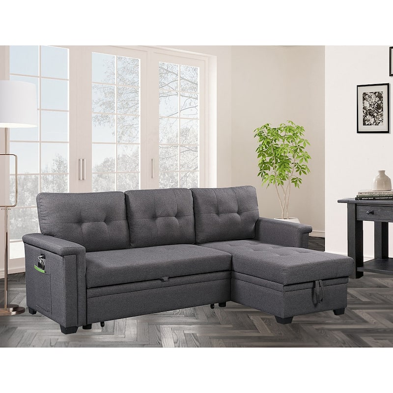 Reversible Sleeper Sectional Sofa with Storage Chaise, USB Charging Ports and Pocket