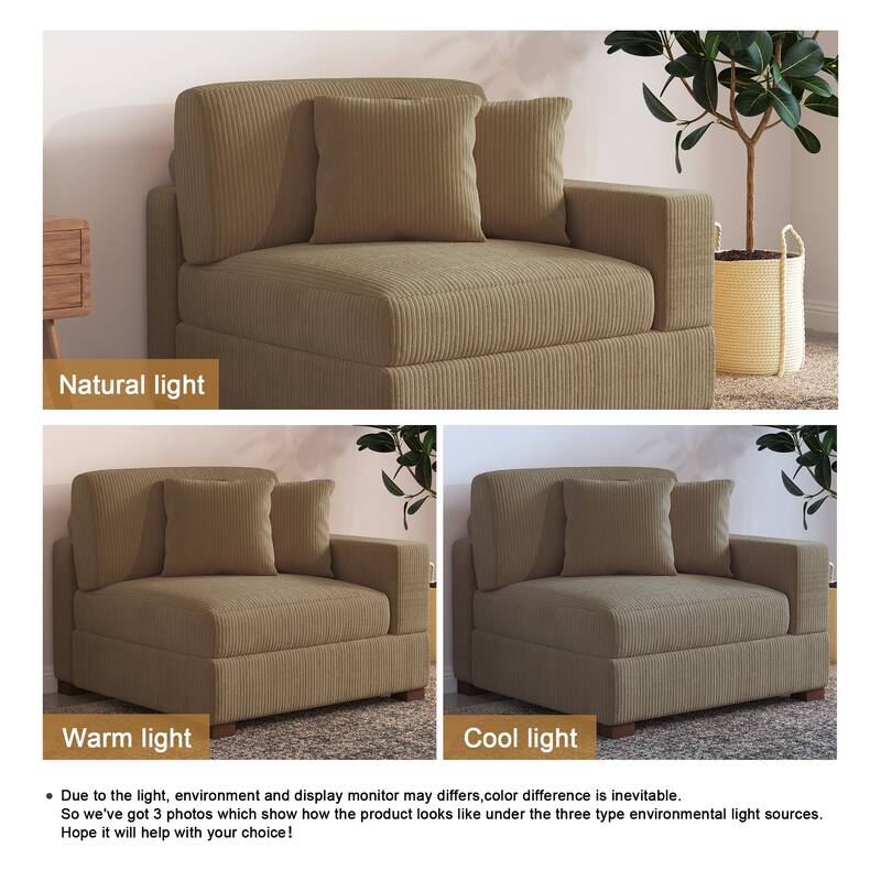 Upholstered Corduroy Modular Sectional Sofa with 2 throw pillows