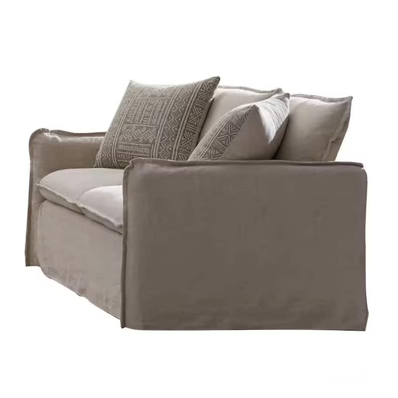 Savoir Loveseat, 2 Accent Pillows, Plush Modern Beige Linen, 64 Inch