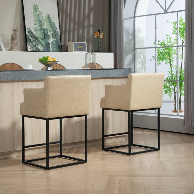 House Hold Counter Height Bar Stools Set of 2,Modern Square PU Bar Stool
