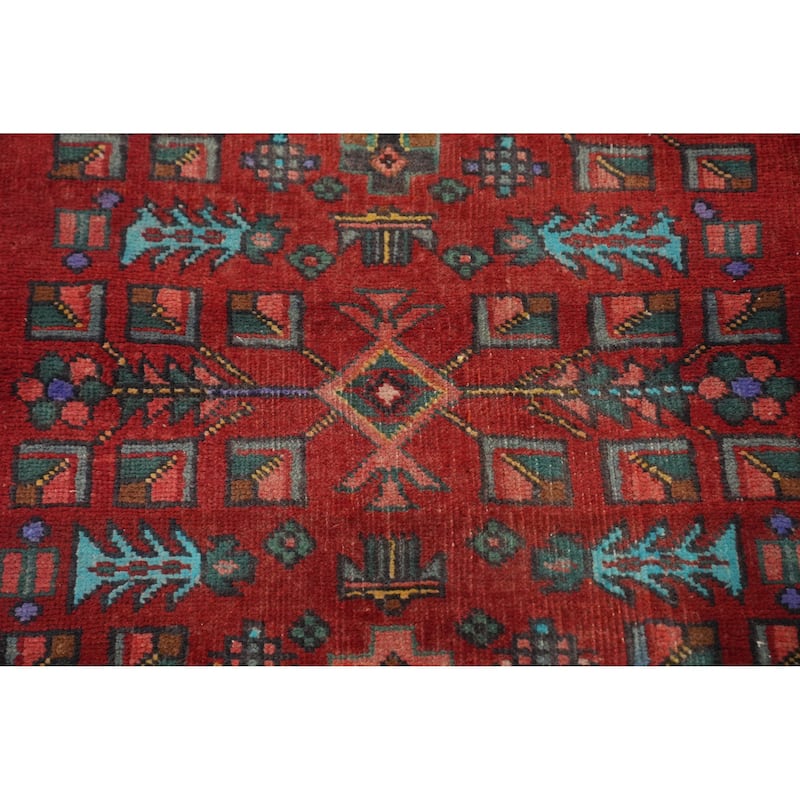 Hand Knotted Oriental 100% Wool Carpet Traditional Tribal Red Heriz Runner Rug - 13' 1'' X 3' 8''