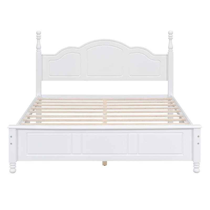 Queen Size Platform Bed with Wooden Slat Support - White