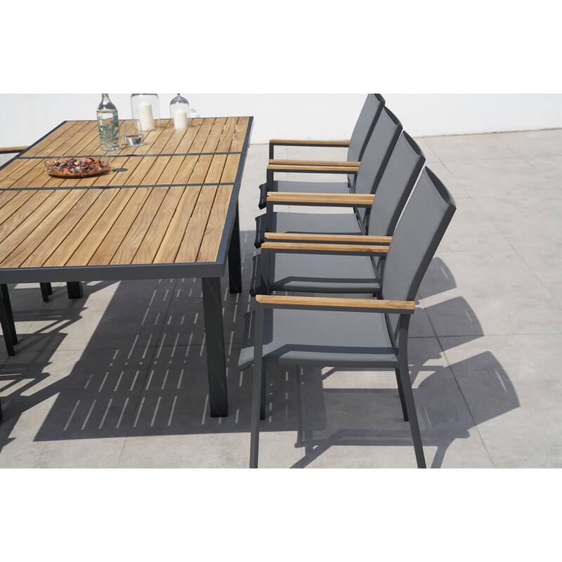Catania Dark Gray 9-Piece Aluminum Outdoor Dining Set with Sling Set in Pewter - N/A