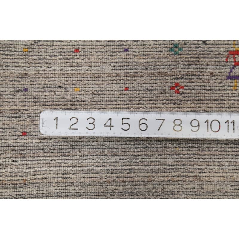 Striped Tribal Gabbeh Indian Square Area Rug Hand-Knotted Wool Carpet - 8'0"x 7'11"