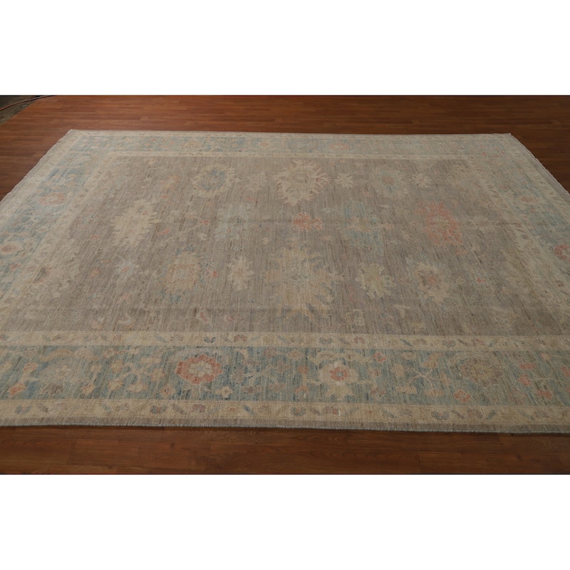Hand Knotted Oriental 100% Wool Carpet Transitional All-Over Greys & Charcoal Oushak Area Rug - 9' 11'' X 7' 10''