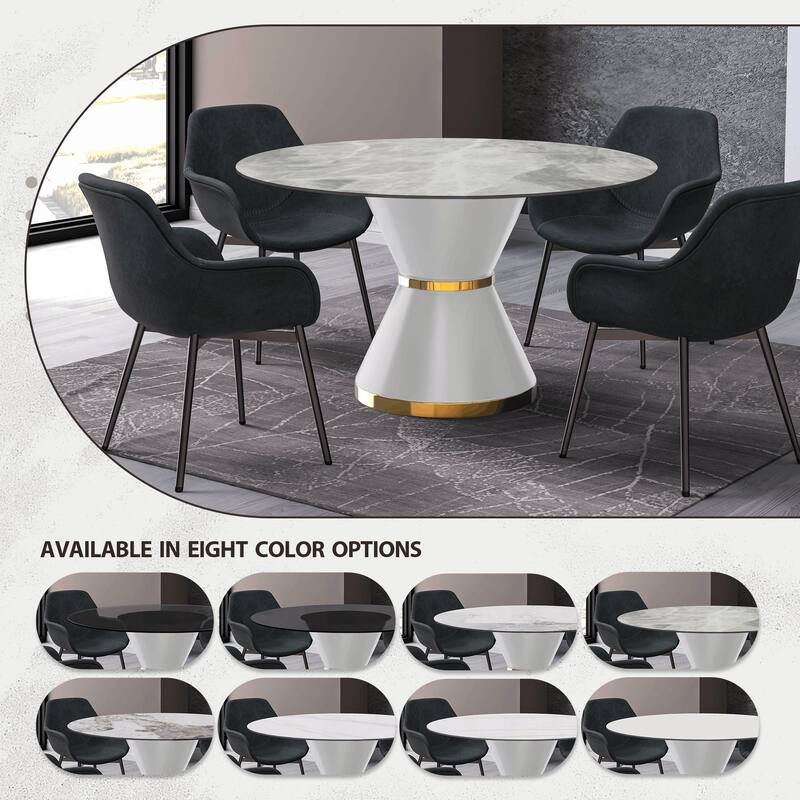 Round Dining Table with a Glass/Stone Tabletop in Qorvus Series by LeisureMod