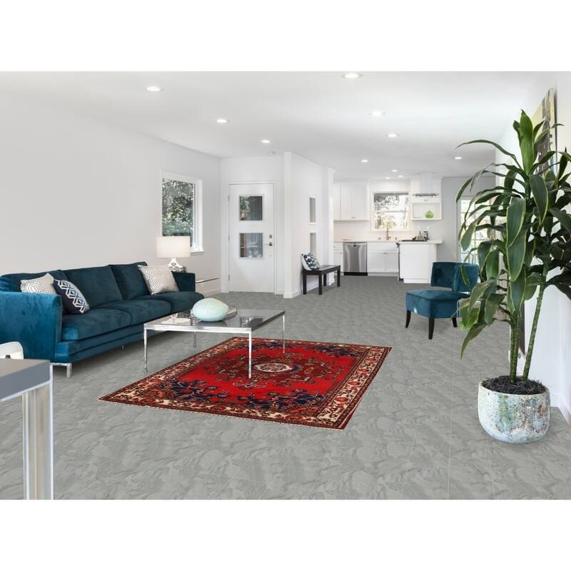 Red Geometric Hamedan Persian Rug Handmade Wool Carpet - 4'8"x 6'4"