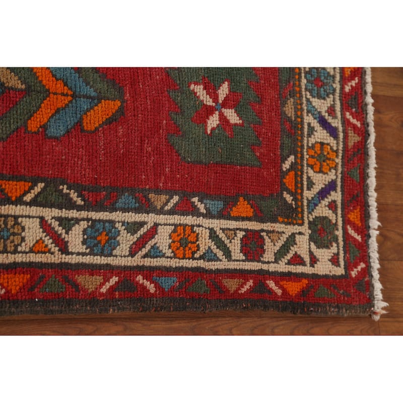 Pink Ardebil Persian Vintage Runner Rug Handmade Wool Carpet - 3'5"x 12'4"