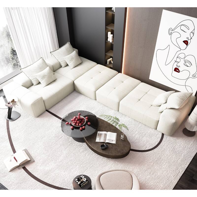 Modern 6 PCS DIY Combination Tufted Modular Sofa with 6 Pillows