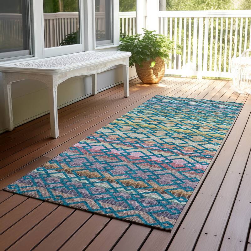 Machine Washable Indoor/ Outdoor Cabo Stripe Chantille Rug - Teal - 2'3" x 7'6"