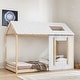 preview thumbnail 2 of 7, Modern Twin Size House Platform Kids Bed with Roof and Window, Solid Pine Wood Frame, Easy to Assemble, White+Natural