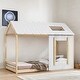 preview thumbnail 1 of 8, Modern Twin Size House Platform Kids Bed with Roof and Window, White+Natural