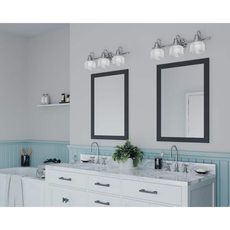 Archie Collection Three-Light Polished Chrome Clear Double Prismatic Glass Coastal Bath Vanity Light - 8.75" x 26.25" x 7.25"