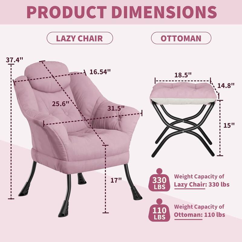 Lazy Chair, Ergonomic Reading Armchair Foldable Footrest, Modern Lounge Chair Removable Washable Cover
