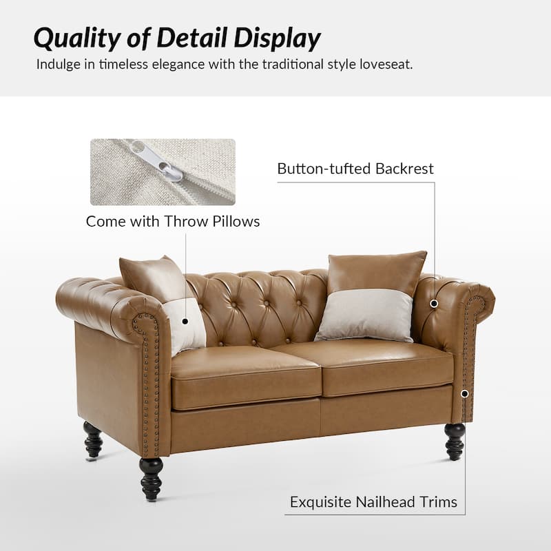 Faustina Traditional 62.2" Wide Leather Sofa with Solid Wood Legs