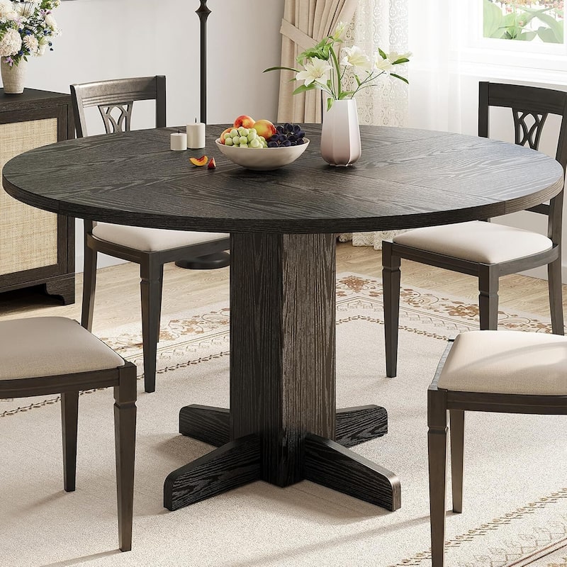 47 Inch Kitchen Round Dining Table for 4-6 People with Pedestal Base (Table Only) - Black