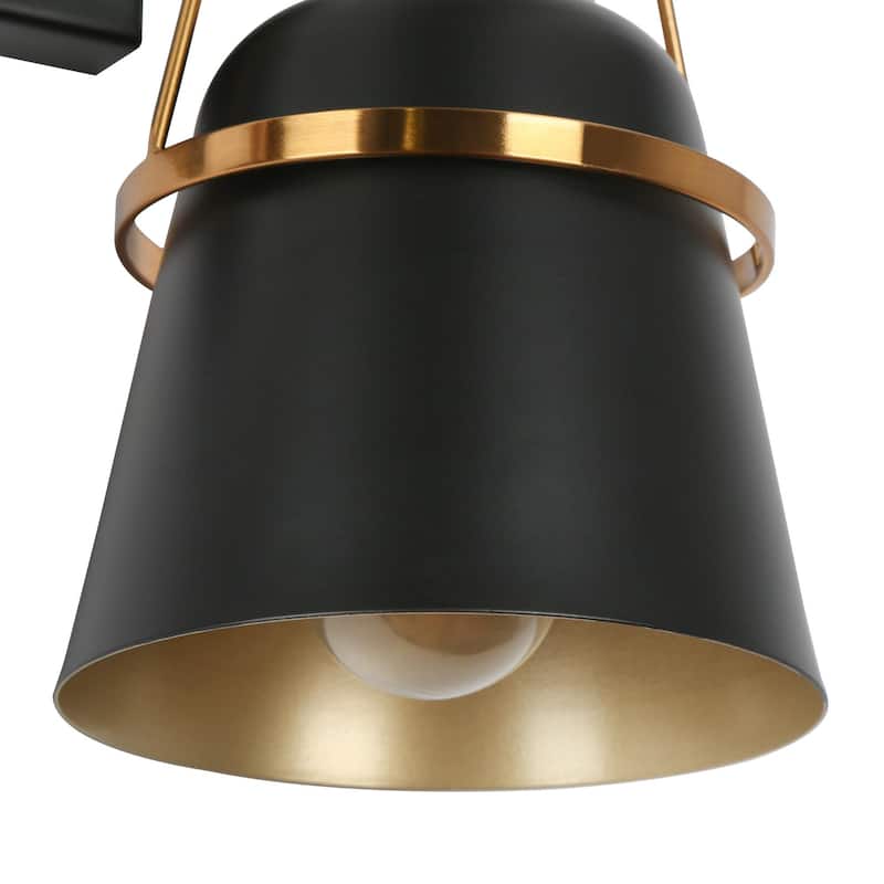 Modern Contemporary Dimmable Black 2-Light Bathroom Vanity Lights Gold Bracket Bar Wall Sconce - L 13.4" x D 5.7" x H 10"