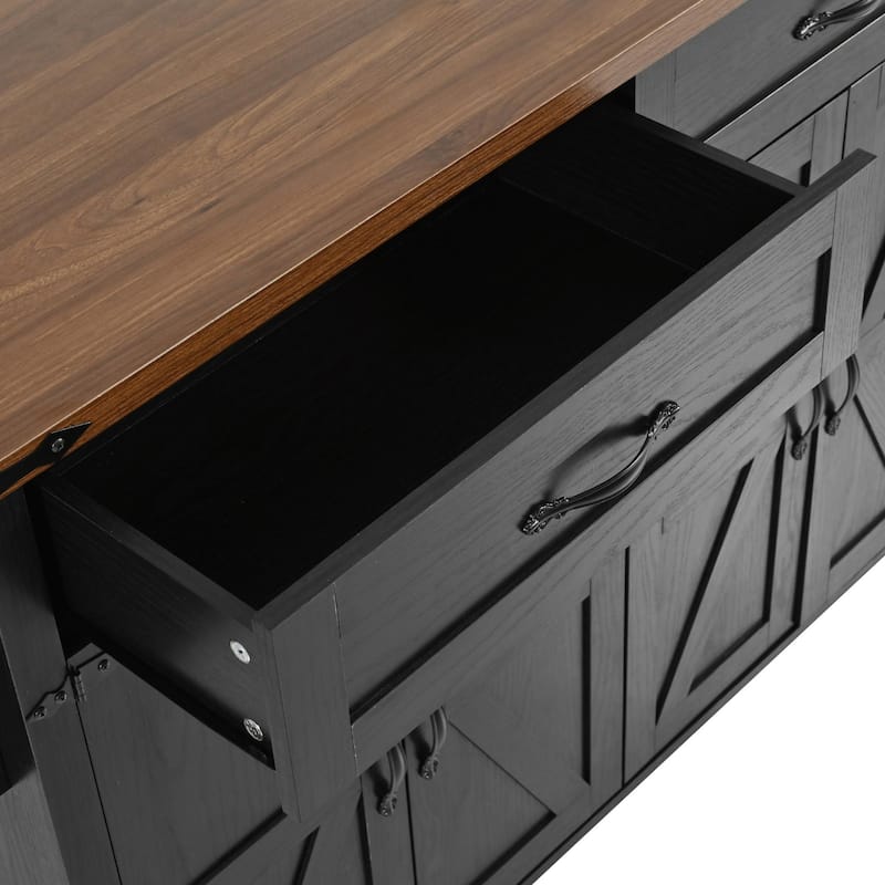 53.5'' Farmhouse Kitchen Island - Power Outlet, Drop Leaf, Spice Rack, Drawer, Rolling Cart on Wheels