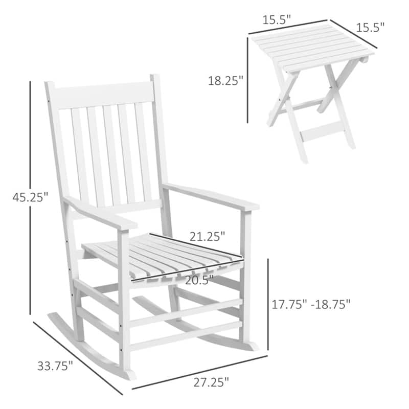 Poplar Rocking Chair Set with Side Table Outdoor - 27.25" W x 33.75" D x 45.25" H