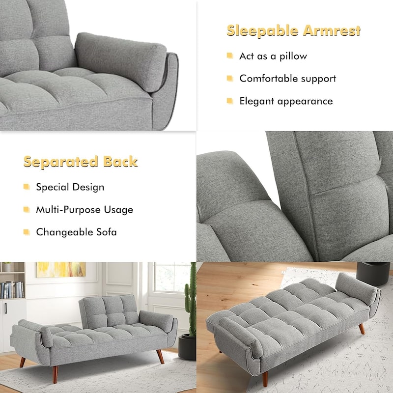 75″ Convertible Futon Sofa Bed, Small Futon Couch with Adjustable Backrest, Sleeper Sofa Couches for Small Living Room, Office