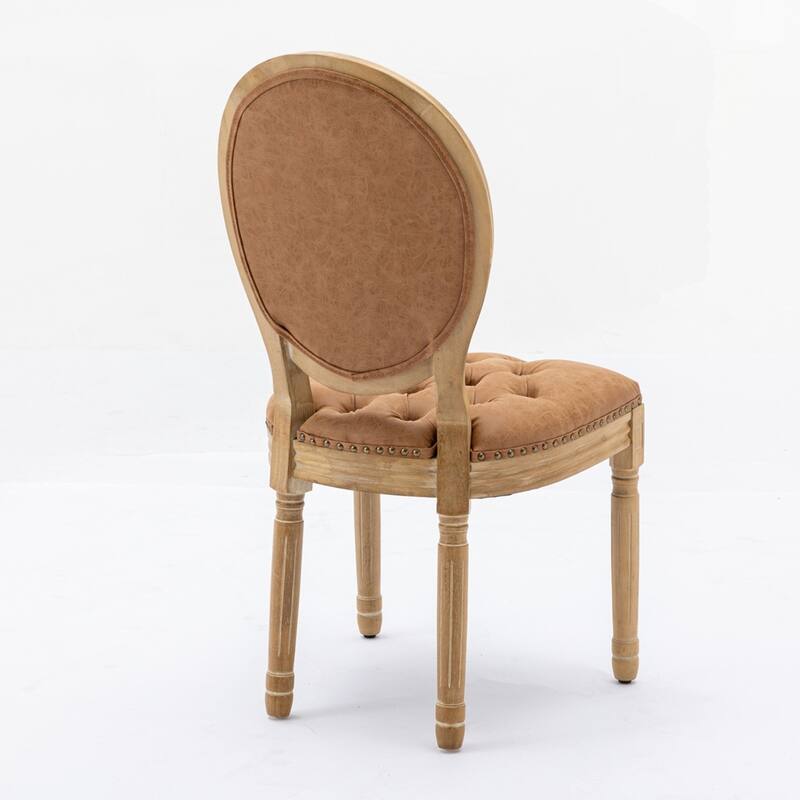 French Style Solid Wood Frame Antique Painting Linen Fabric Back Dining Chair