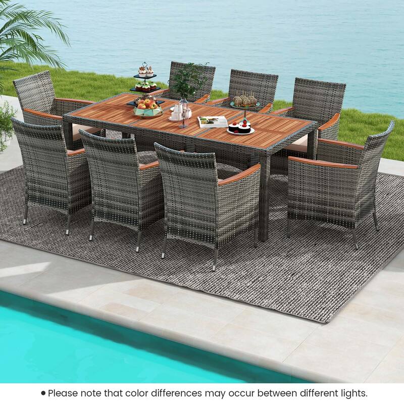 Costway 9 Pieces Outdoor Wicker Dining Set with Acacia Wood Table and - See Details