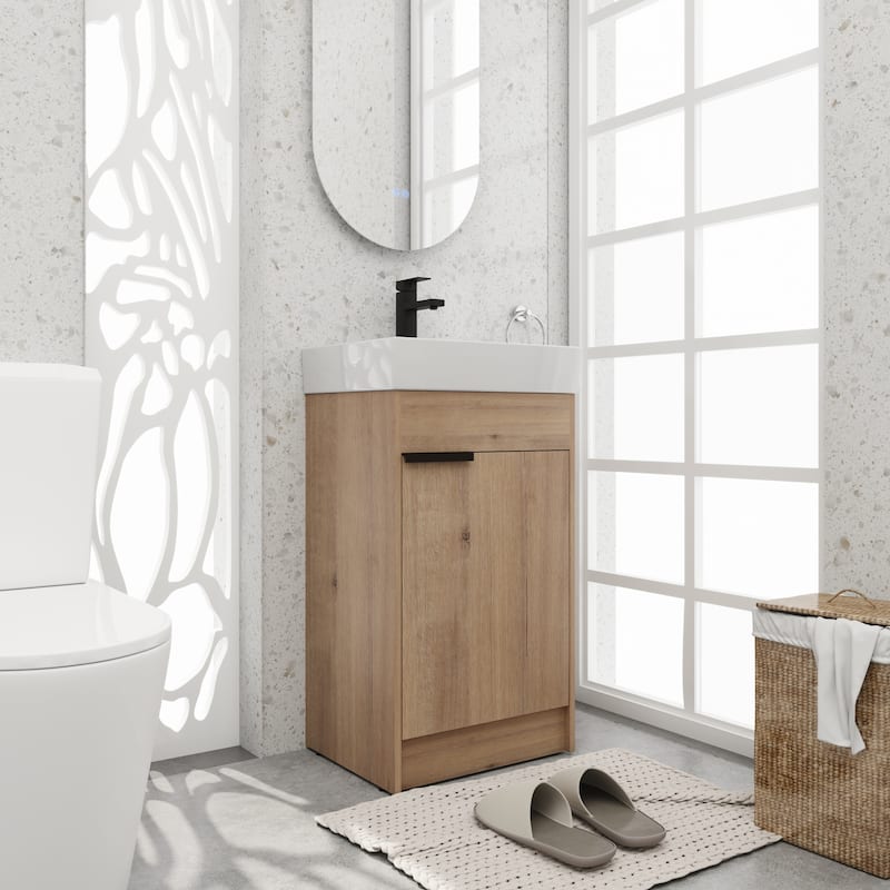 BNK 16/18 inch Freestanding Bathroom Vanity with Single Sink and Soft Close Door