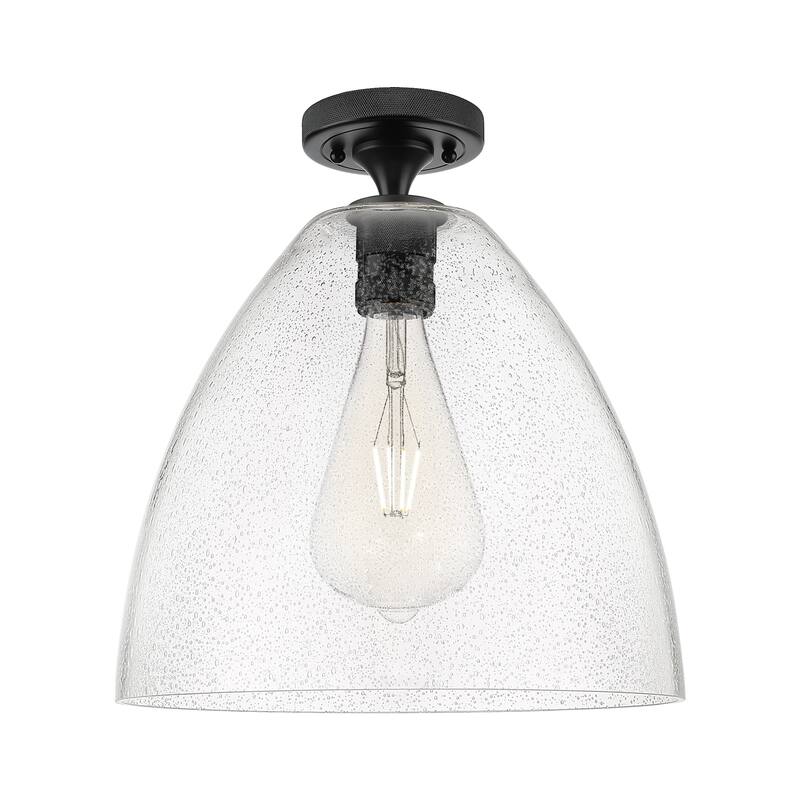 Innovations Lighting 434-1F-10-12 Crown Point Flush Dome Crown Point - Matte Black / Seedy