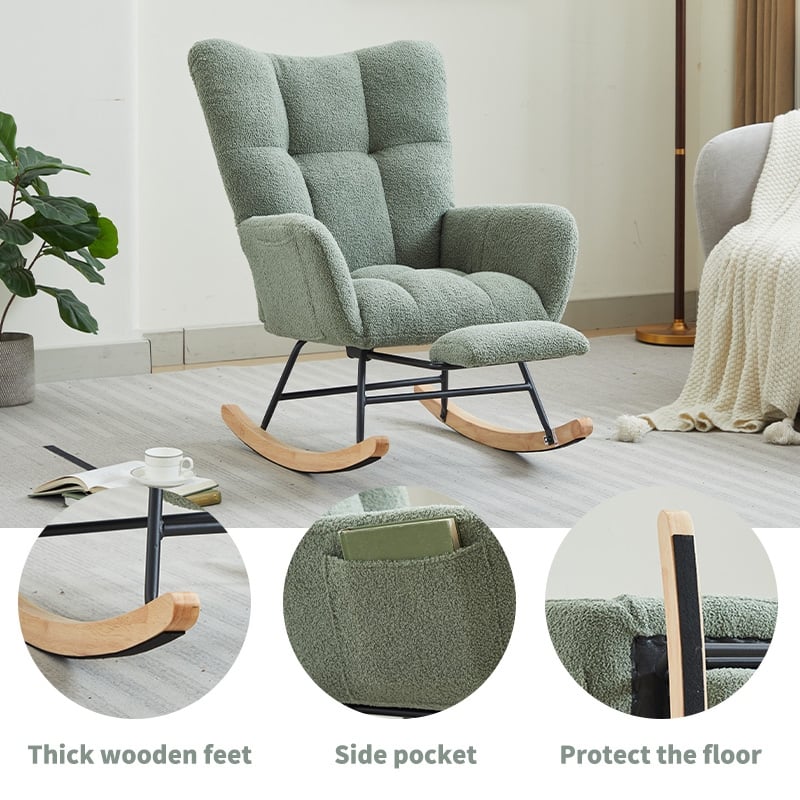 Nursery Rocking Chair with Footrest, High Back Glider Chair with Padded Seat, Leisure Armchair with Solid Wood Legs