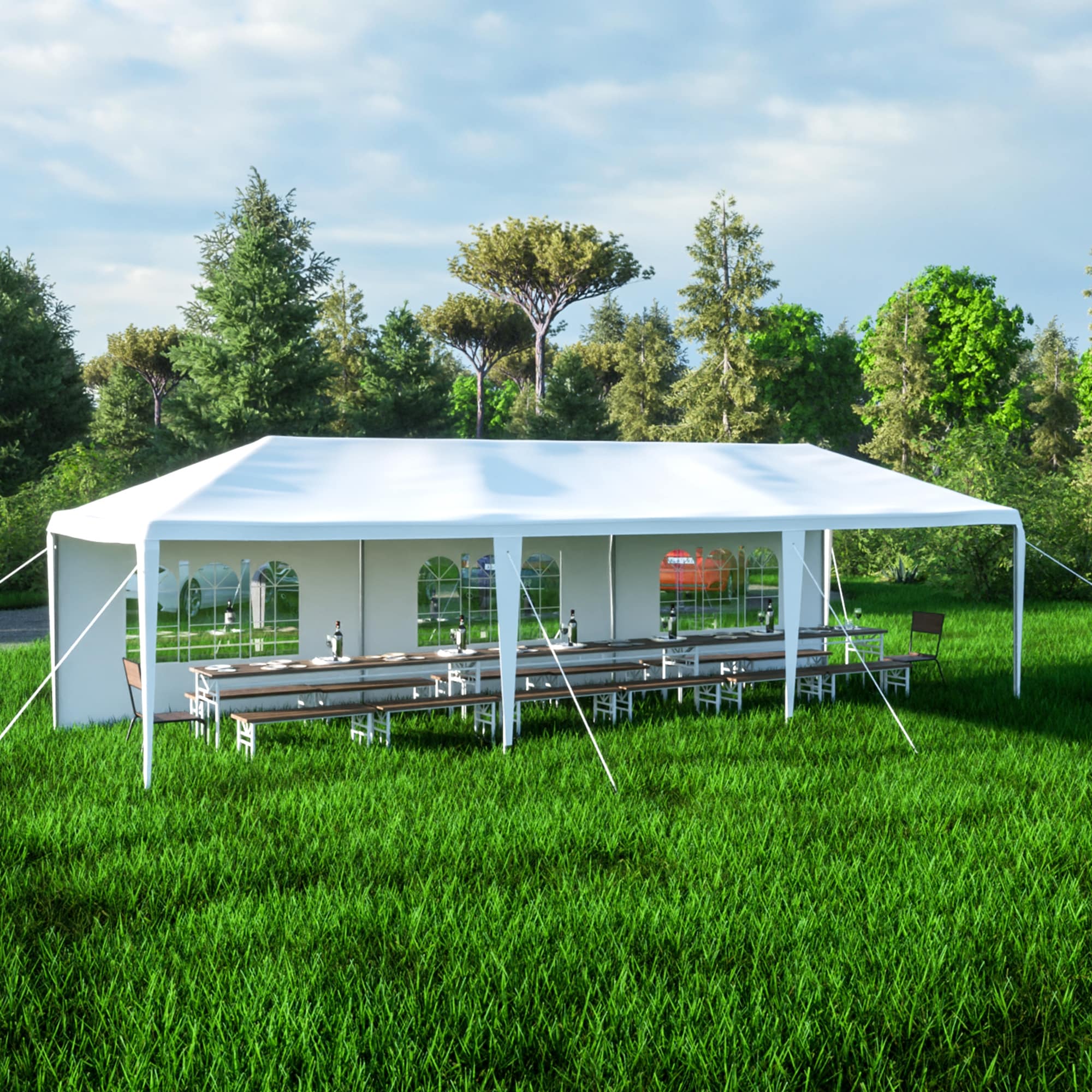 SEGAWE 10x30 FT Gazebo Canopy Tent – Heavy-Duty Outdoor Party Wedding Tent With 8 Sidewalls, White