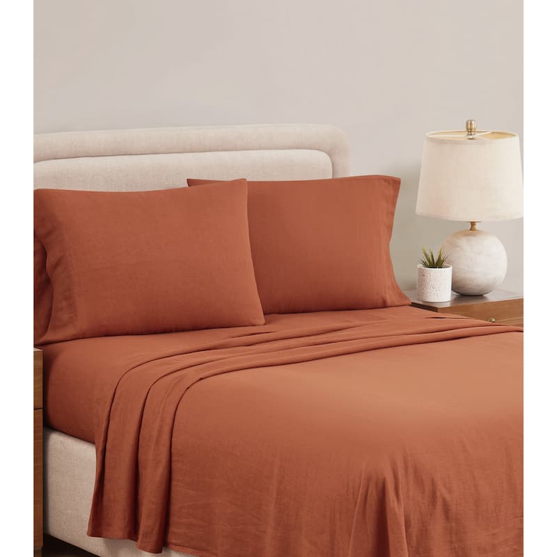 Brooklyn Loom 100% Natural Flax Linen 4-Piece Bed Sheet Set - Rust - Queen