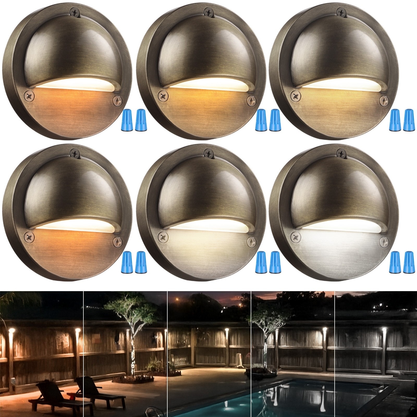 LED 5CCT Low Voltage Deck Light, Landscape Step Stair Fence Light, Bronze - 6 Pack
