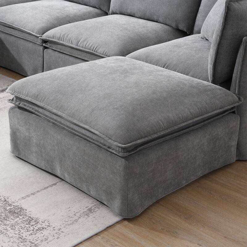 125.5" Chenille Modular 6-Seat Sectional Sofa with Movable Ottoman, Cloud Foam Cushions, and Free Combination Design
