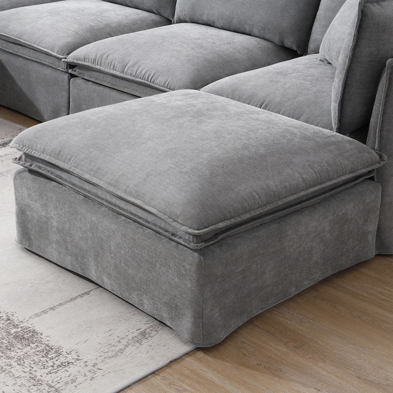 L Shape Modular Sectional Sofa with Ottoman, Oversized Chenille Upholstered 6-Seat Sofa, High Density Sponge Corner Sofa