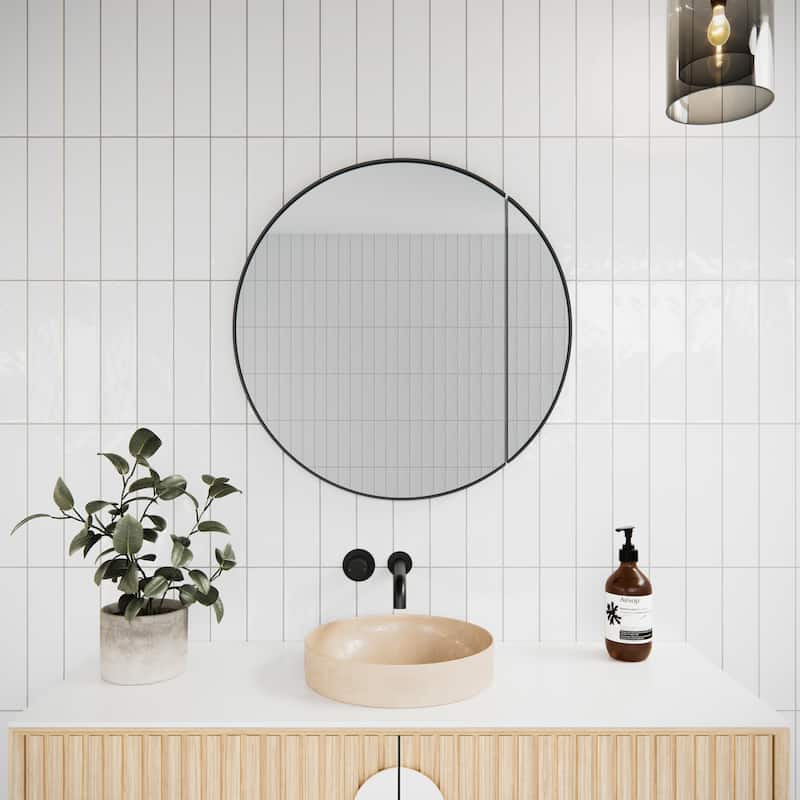 One Door Steel Frame Round Shape Medicine Cabinet - Black