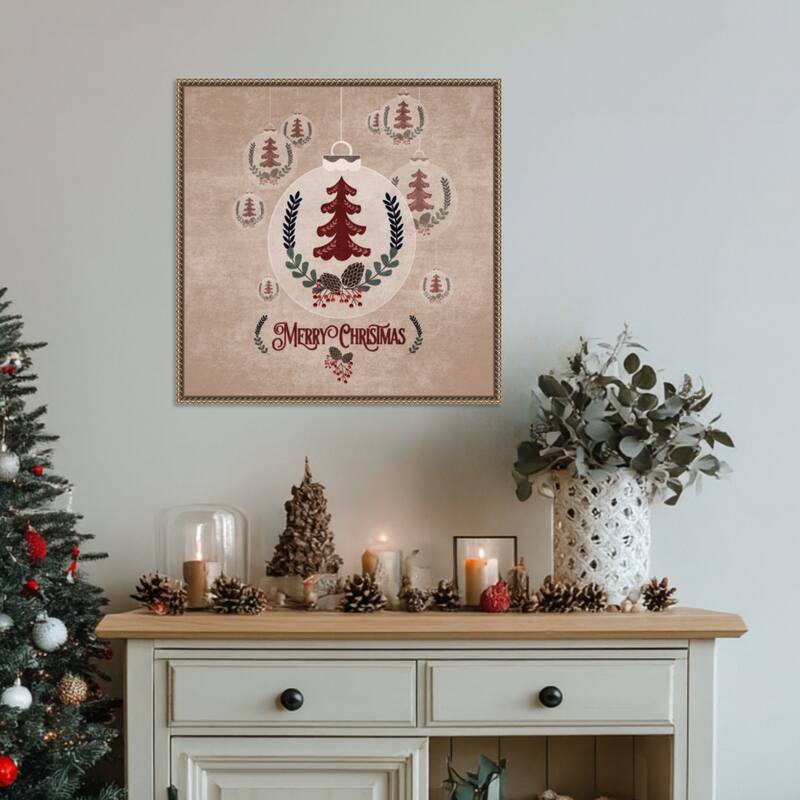 Christmas Ornament by Emel Tunaboylu (22 x 22 in.), Framed Canvas Wall Art Print - Sylvie Beaded Dark Gold