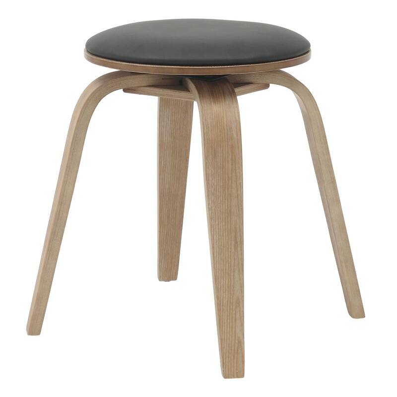 Pelya Minimalist Modern Round Counter Stool with Leather Seat & Poplar Wood Frame 360° Swivel Kitchen Bar Stool