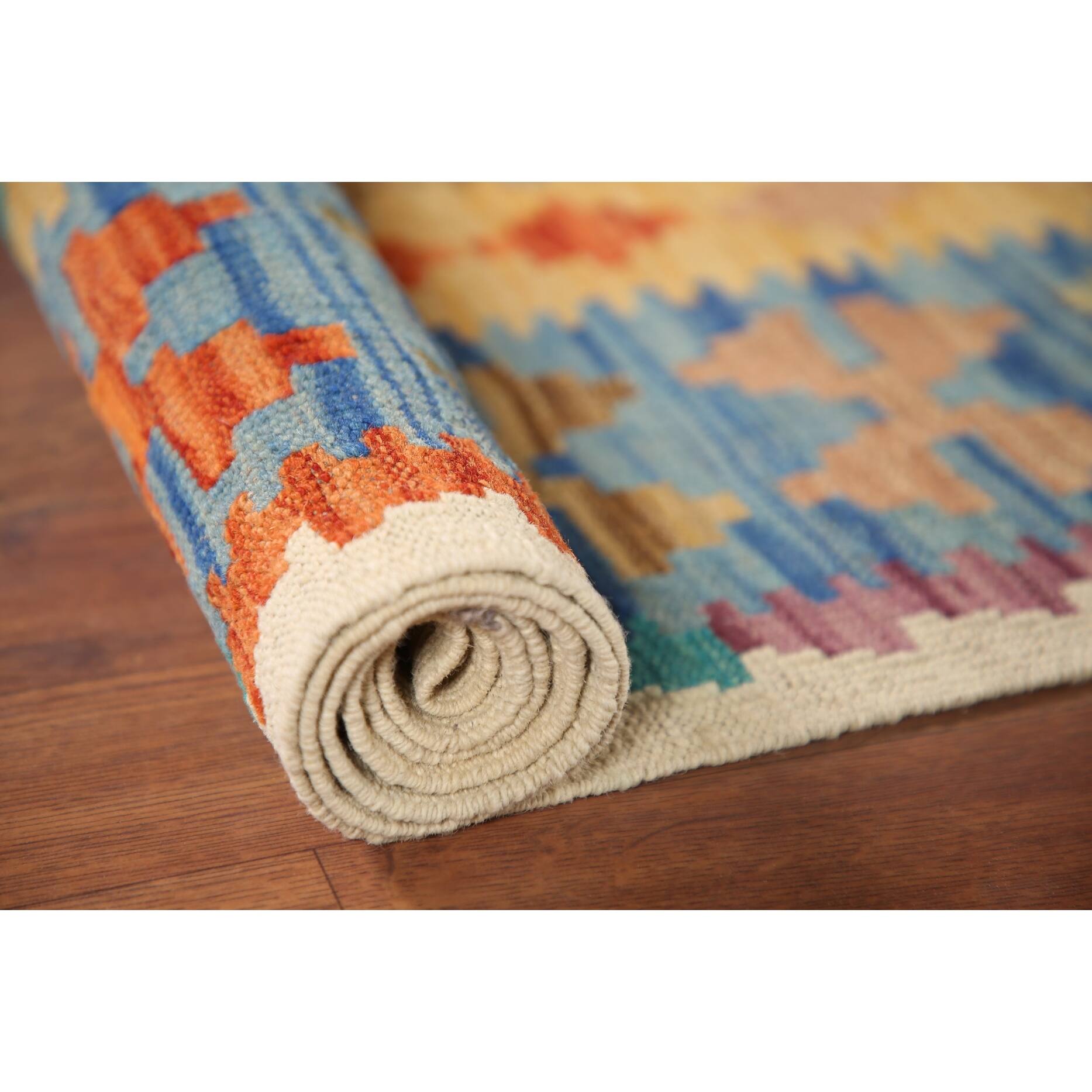 Southwestern Colorful Kilim Reversible Area Rug Flatweave Wool Carpet