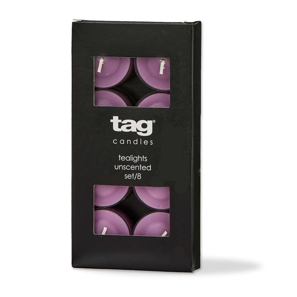 Color Studio Tealight Candles Set of 8 Lilac Smokeless Paraffin Wax Burn Time 3 Hrs