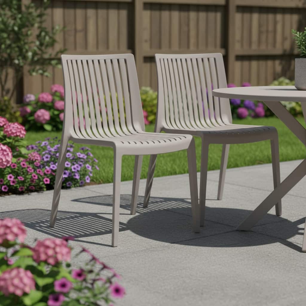HomeRoots Set of Two Taupe Heavy Duty Plastic Outdoor Stacking Accent Chairs