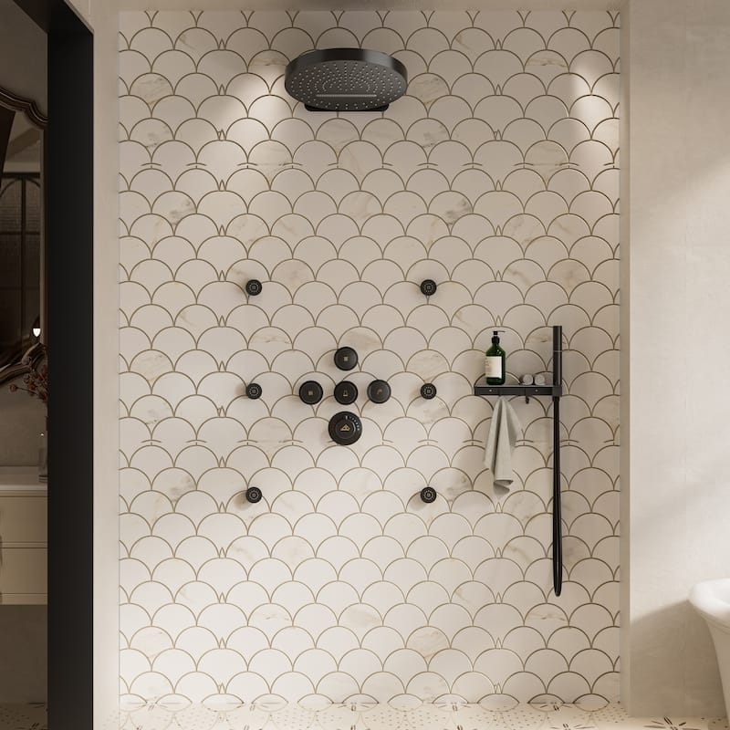 CASAINC Thermostatic 4 Functions 12 inch Rainfall Showerhead with Handheld Spray & 6 Body Jets Set Rain Shower System